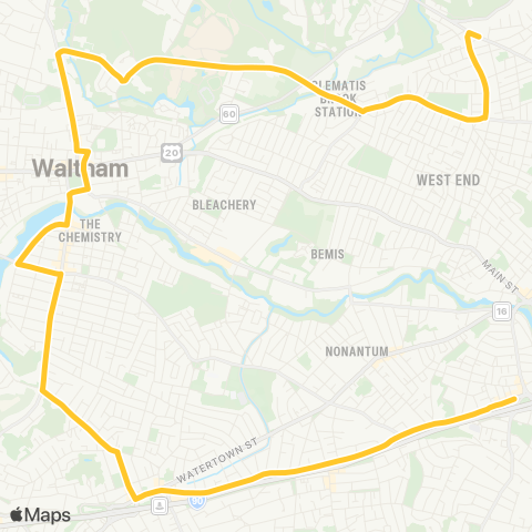 MBTA Waverley Sq. - Federal & Franklin Sts. map