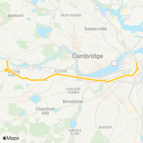 MBTA Watertown Bus Yard - Kenmore Square map
