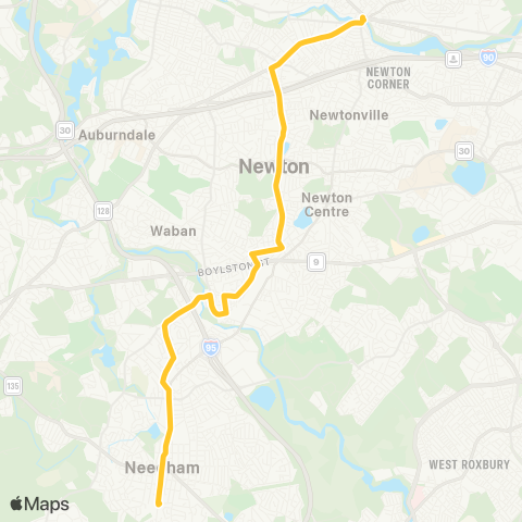 MBTA Needham Junction - Watertown Square map