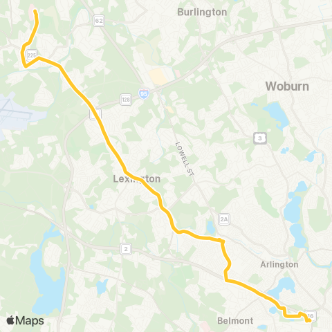MBTA Bedford VA Hosp - Alewife Sta via Lexington Ctr map
