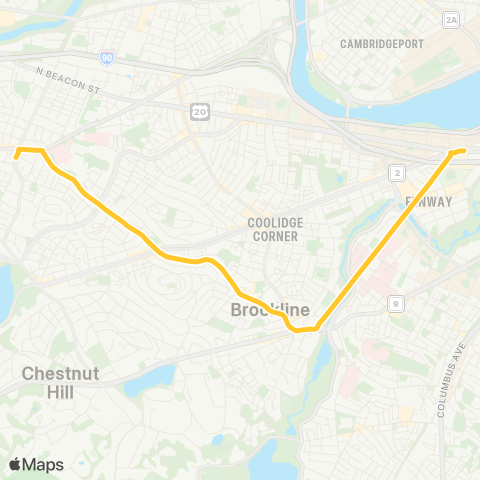 MBTA Brighton Center - Kenmore Square map