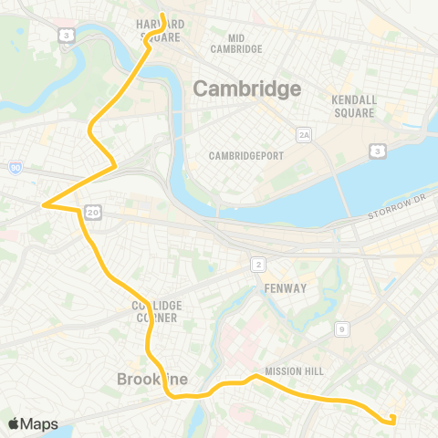 MBTA Harvard Sq - Dudley Sq via Union Sq., Allston map