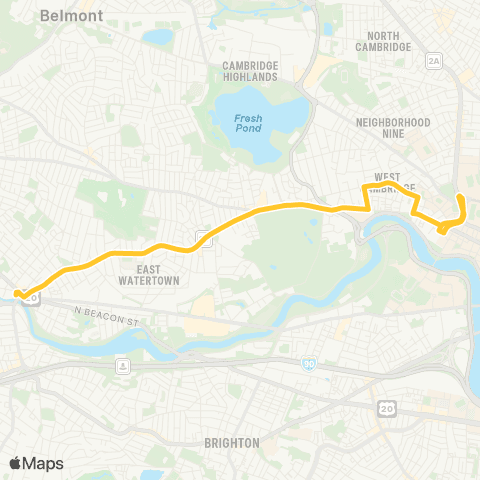 MBTA Watertown Sq - Harvard Sta via Mt Auburn St map