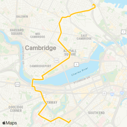 MBTA CT2 Sullivan Station - Ruggles Station map