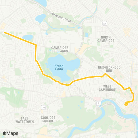 MBTA Belmont Center - Harvard Sta via Huron map