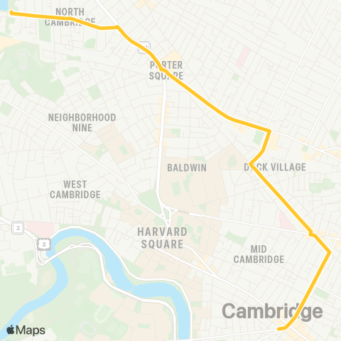 MBTA Rindge Avenue - Central Sq., Cambridge map