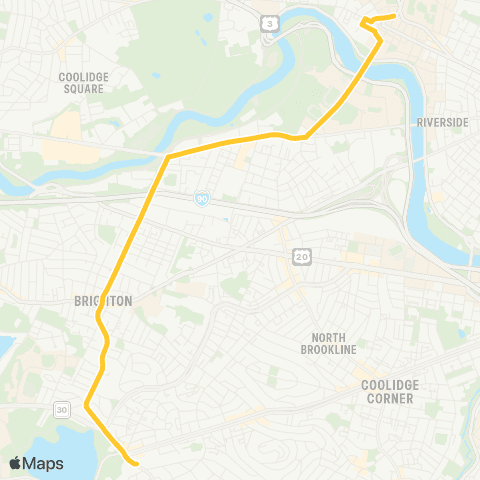 MBTA Sullivan Sta - Cleveland Circle via Harvard map