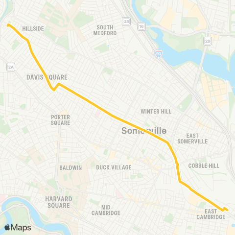 MBTA Clarendon Hill - Lechmere Sta via Highland Ave map