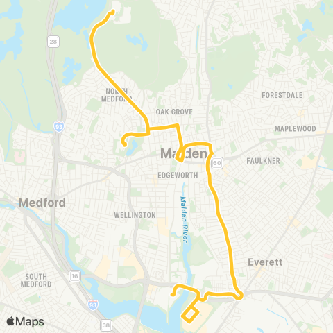 MBTA Boston Reg Med Ctr (Upper Hghlnd) - Wellington Sta map