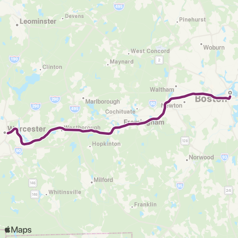 MBTA Framingham / Worcester Line map
