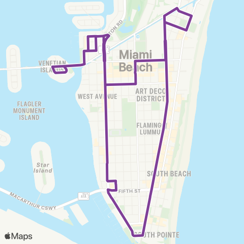 Miami Beach Trolley South Beach Loop map