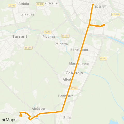 Metrobús València - Picassent map