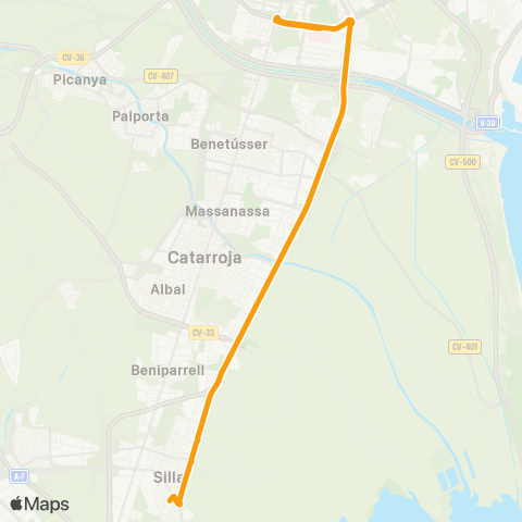 Metrobús Silla - Hospital la Fe map