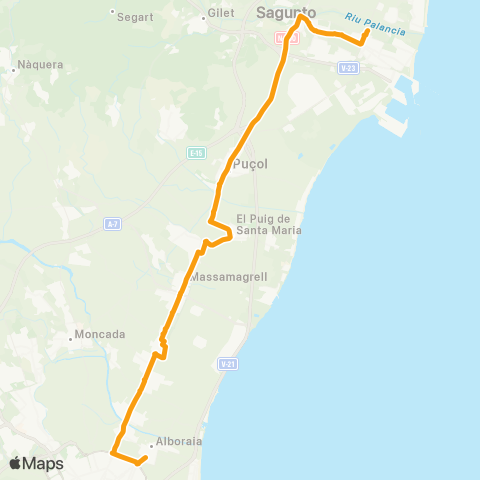 Metrobús Alboraia - Sagunt - Port de Sagunt map