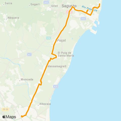 Metrobús València - Sagunt - Port de Sagunt map