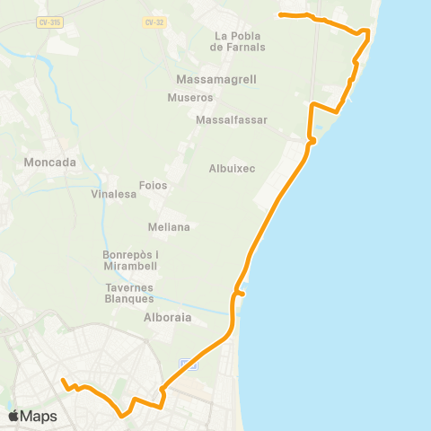 Metrobús València - Platges - el Puig map