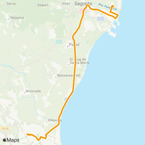 Metrobús València - Port de Sagunt map