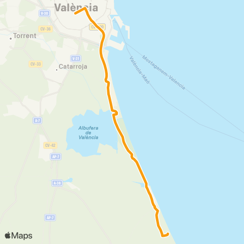 Metrobús València - el Perelló - el Mareny map