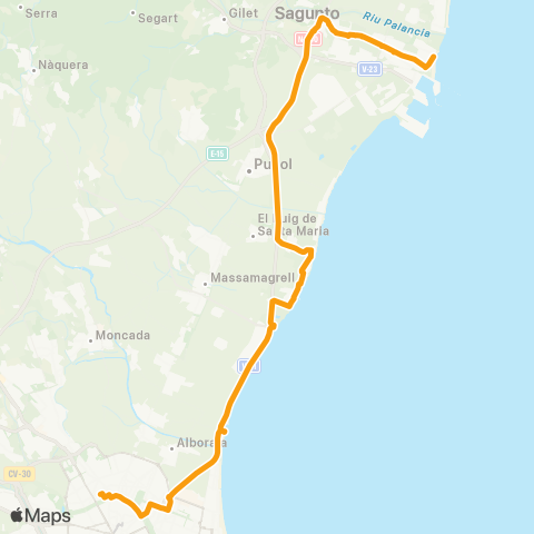 Metrobús València - Port de Sagunt map