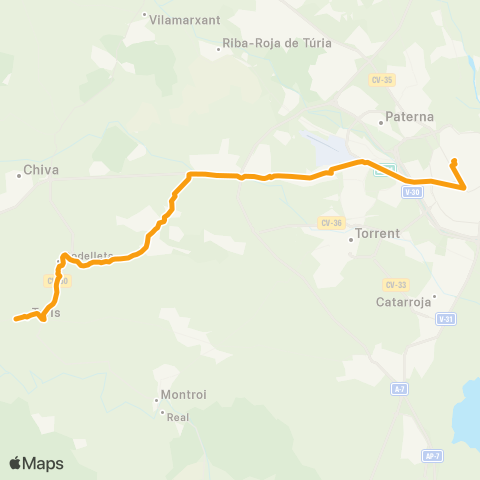 Metrobús Turís – València map