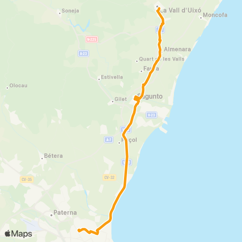Metrobús València - Sagunt - la Vall D'Uixó map