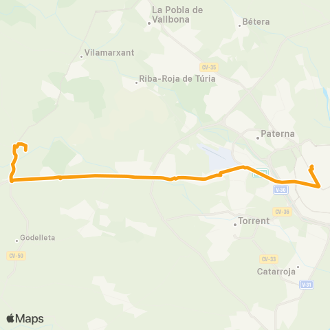 Metrobús Cheste - València map