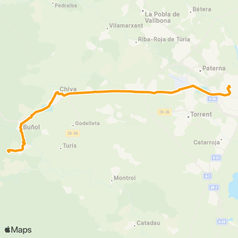 Metrobús Yátova – València map