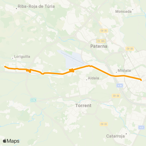 Metrobús València - la Reva I L'Oliveral map
