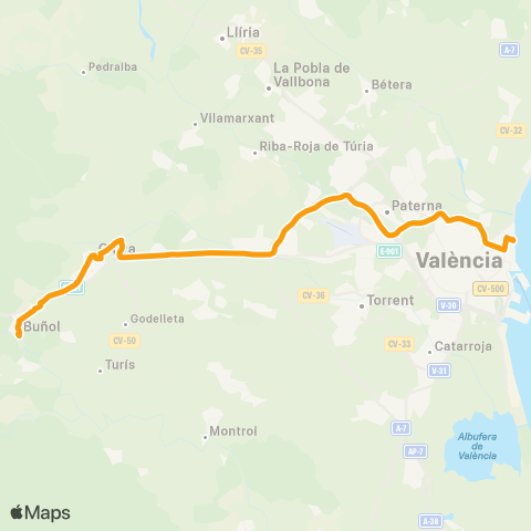 Metrobús Buñol - Playa map