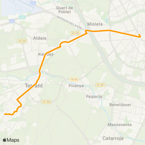 Metrobús València - Torrent - el Vedat map