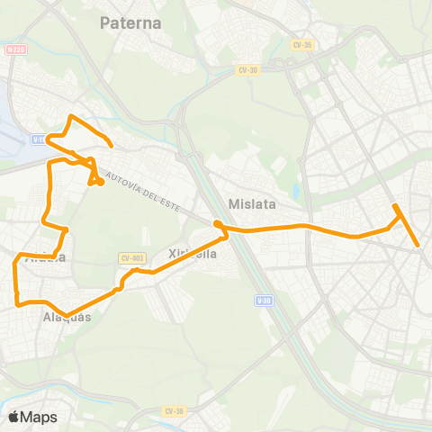 Metrobús València - Alaquàs - Salt de L'Aigua map