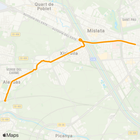 Metrobús València - Alaquàs map