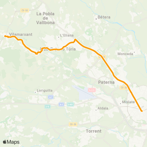 Metrobús Vilamarxant - Llíria map