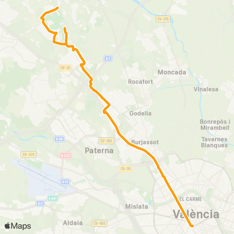 Metrobús València - Hospital Dr. Moliner map