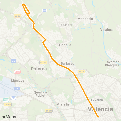 Metrobús València - Facultats - Mas Camarena map
