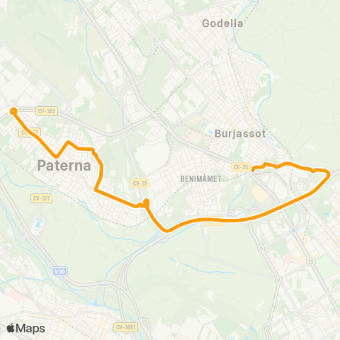 Metrobús Paterna - C.E. Burjassot map