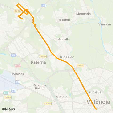 Metrobús València - Parc Tecnològic - L'Andana map