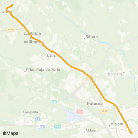 Metrobús València - Llíria map