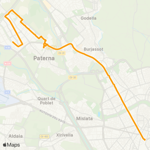 Metrobús Valéncia - Fuente del Jarro map