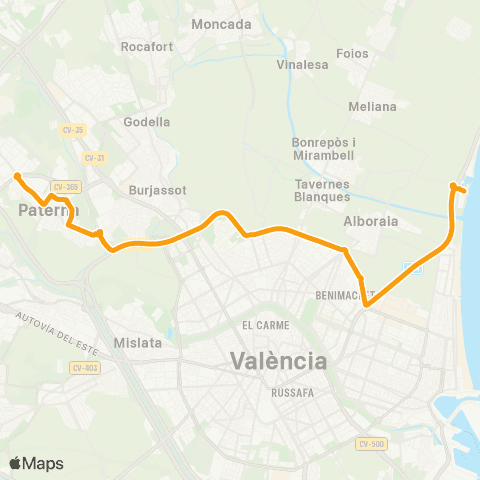 Metrobús Paterna - Port Saplaya map