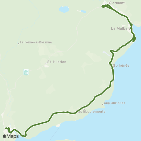 Mobilité collective Charlevoix via Route 362 map