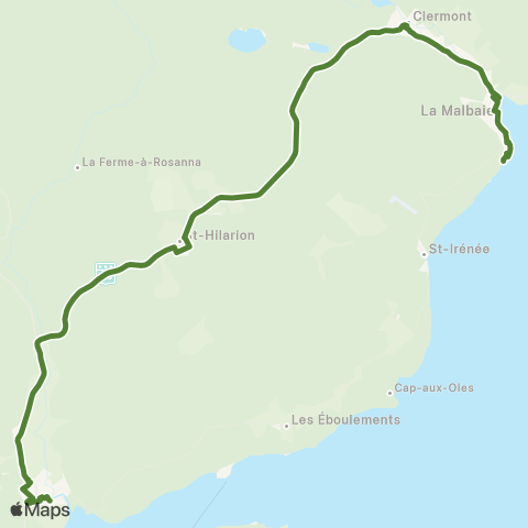 Mobilité collective Charlevoix via Route 138 map