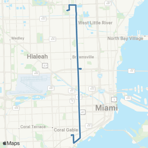 Miami-Dade Transit MDC North-Coco Grove via 22 Ave map