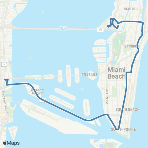 Miami-Dade Transit Mt Sinai to Omni Terminal map