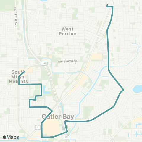 Miami-Dade Transit So.Miami Hts-Perrine via Cutler Bay map