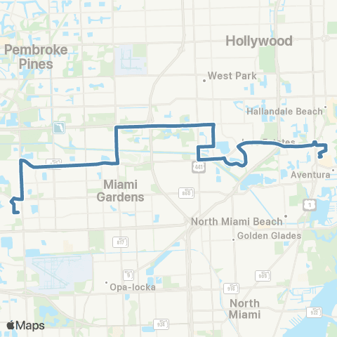Miami-Dade Transit Country Club-Aventura Mall via 199 map