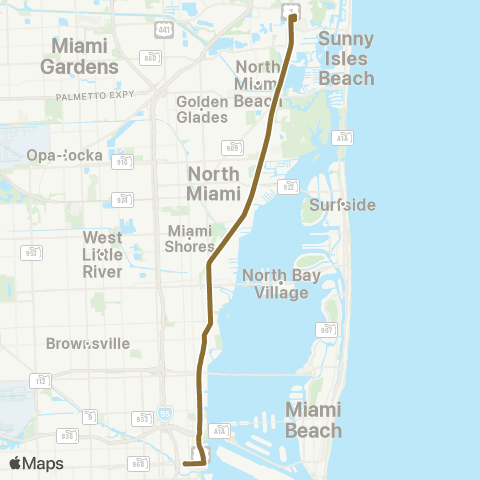 Miami-Dade Transit Downtown-Aventura via Biscayne Blvd map