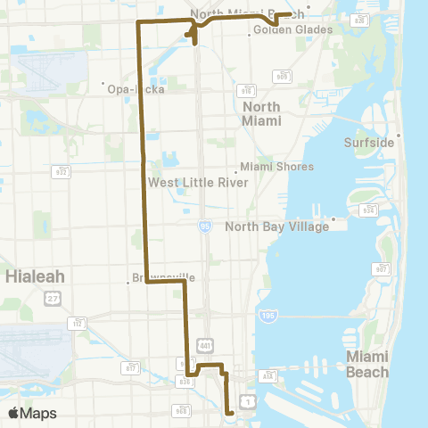 Miami-Dade Transit 163 St Mall-Downtown via 22 Ave map