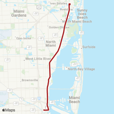 Miami-Dade Transit Aventura-Downtown via Bisc.Blvd. map