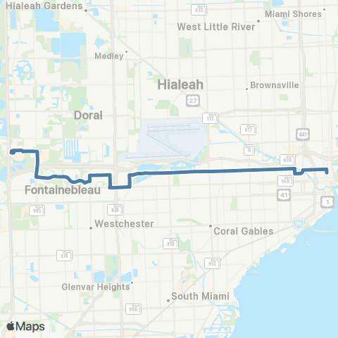 Miami-Dade Transit Downtown-Dolph Mall / Airport via 7st map